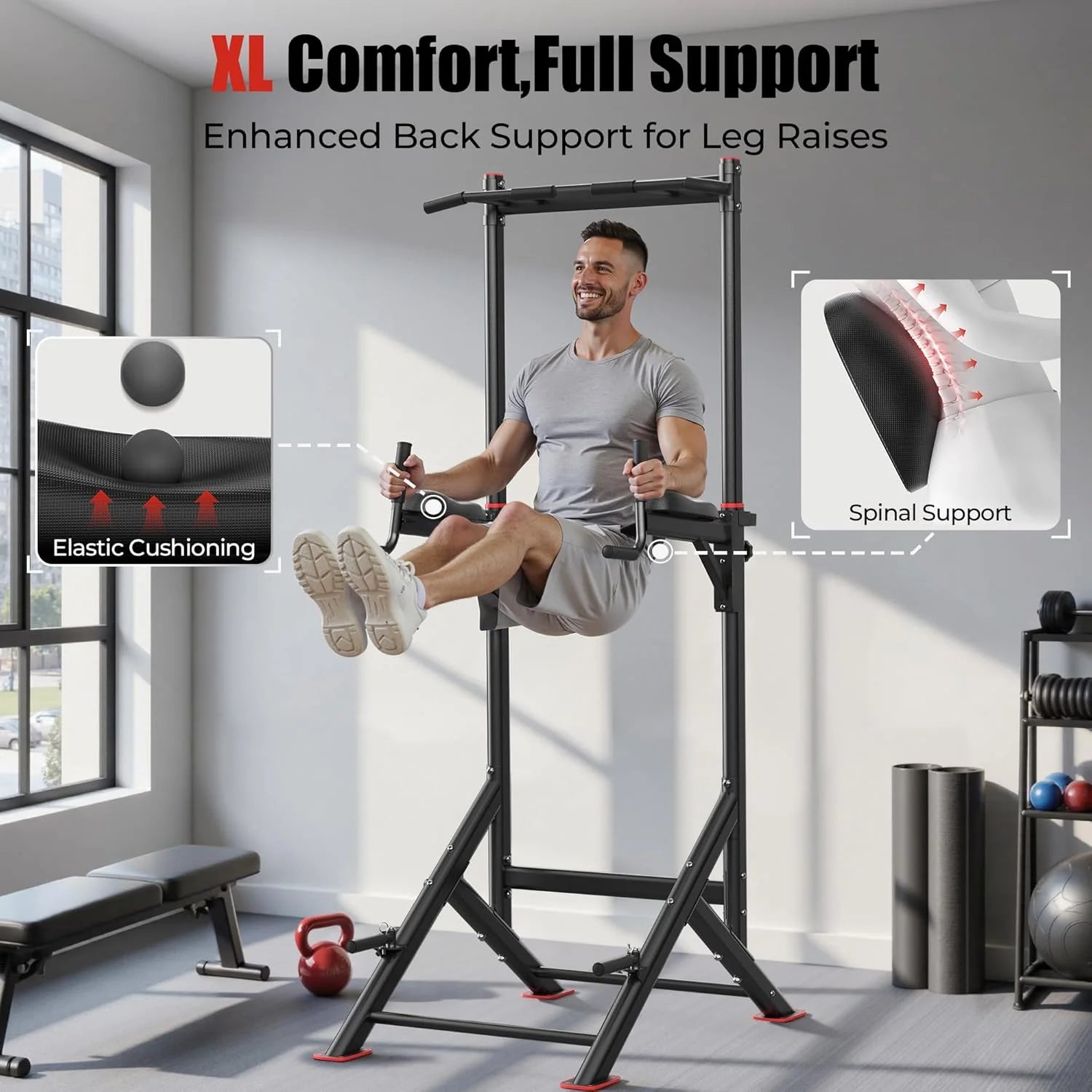 Sportsroyals Power Tower Pulp Up Bar Station, 450 lbs stable suspended immersion tilt station